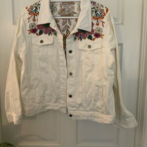 Johnny Was Embroidered White denim Jacket